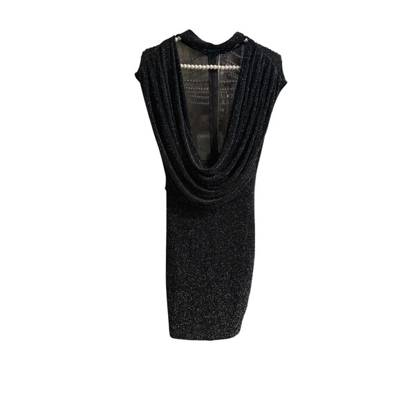 Papaya Black Metallic Shimmer Cowl Neck Bodycon Dress Size M Made in USA - Picture 2 of 8